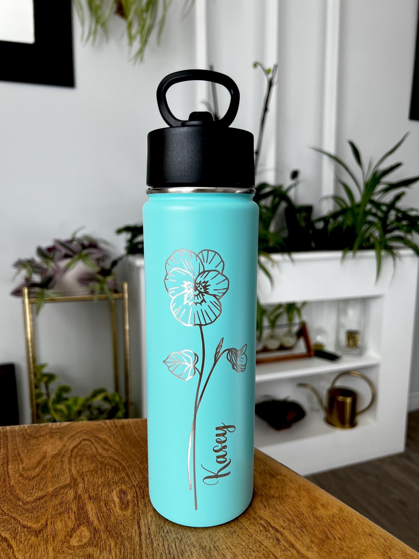 Personalized Birth Flower Tumbler: Engraved 20oz Stainless Steel Coffee Cup