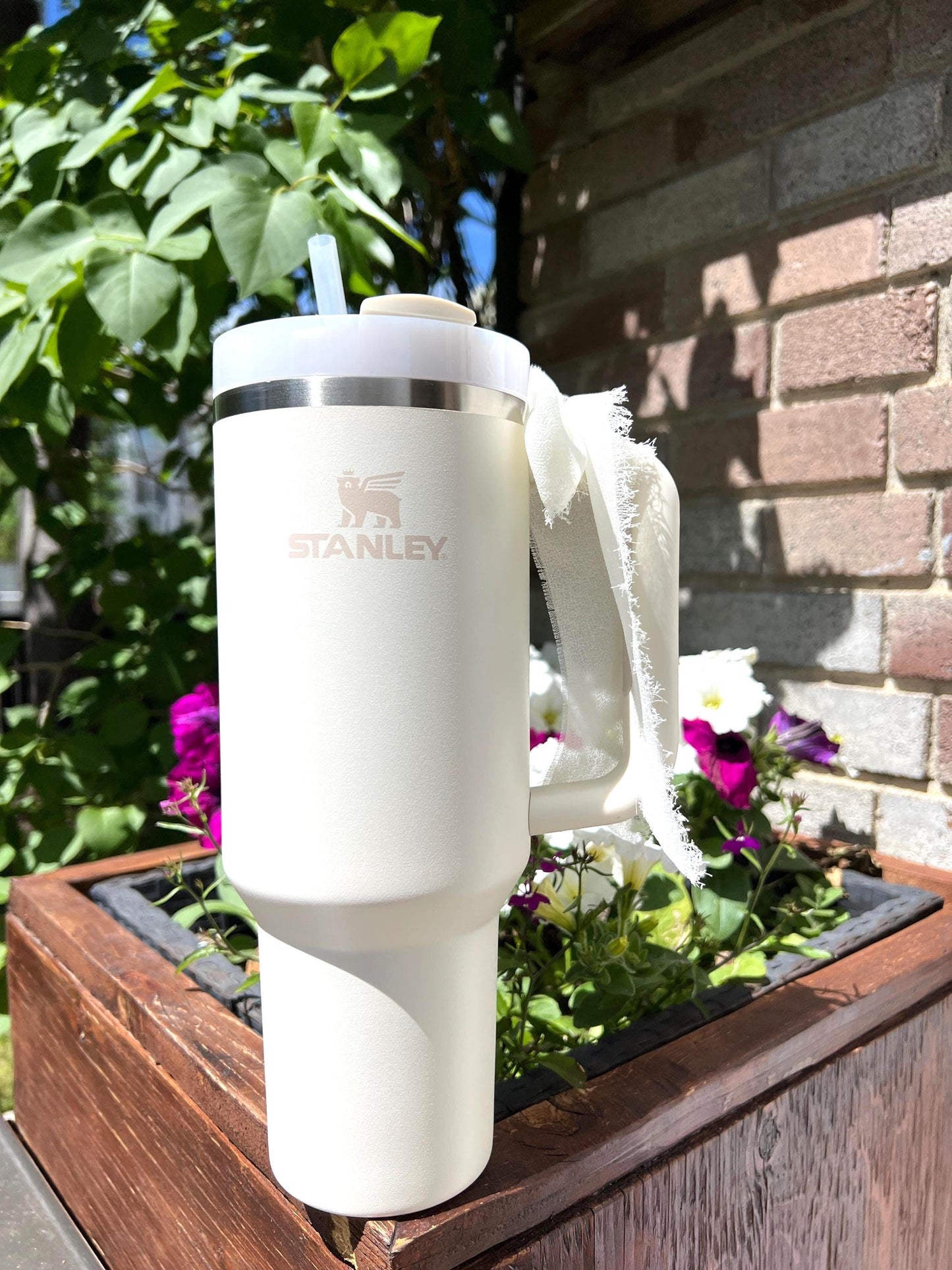 Personalized 40 oz Stanley Tumbler, Engraved Bride or Groom Gift, Custom Wedding Cup, Stainless Steel Travel Mug with Straw and Handle