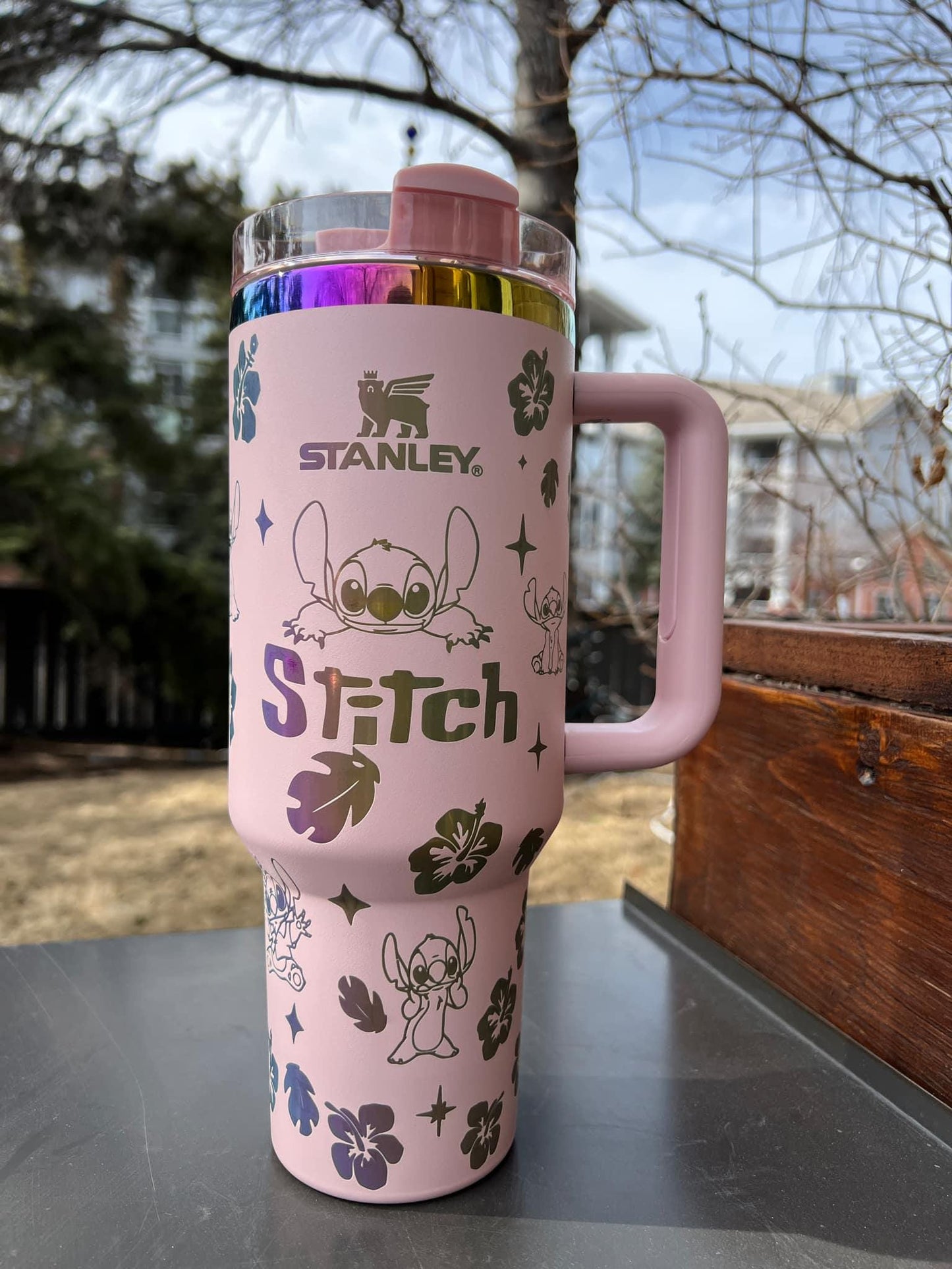 Stitch Engraved Stanley Tumbler with Name β Personalized Stainless Steel 40 oz, Custom gift, Pink stitch tumbler