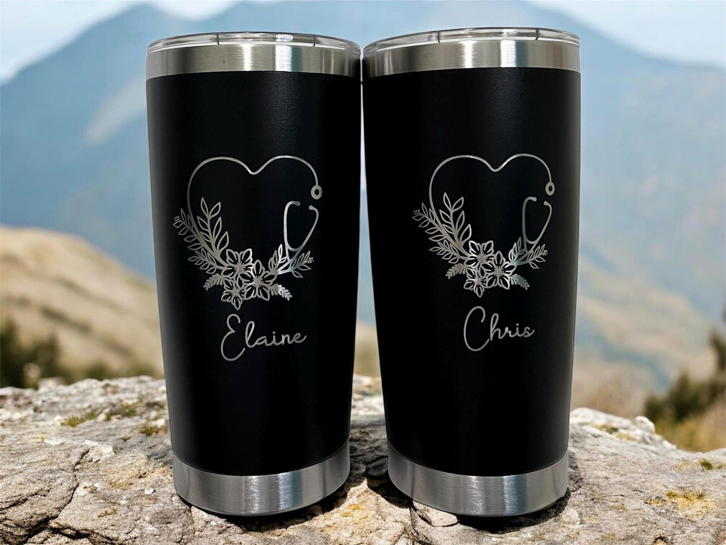 Personalized Stethoscope Tumbler: Engraved 20 oz Coffee Cup, Nurse Gift