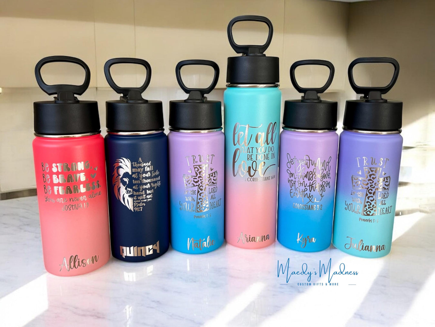 Personalized Bible Verse Water Bottle: Stainless Steel Leak proof Tumbler, Christian Gift