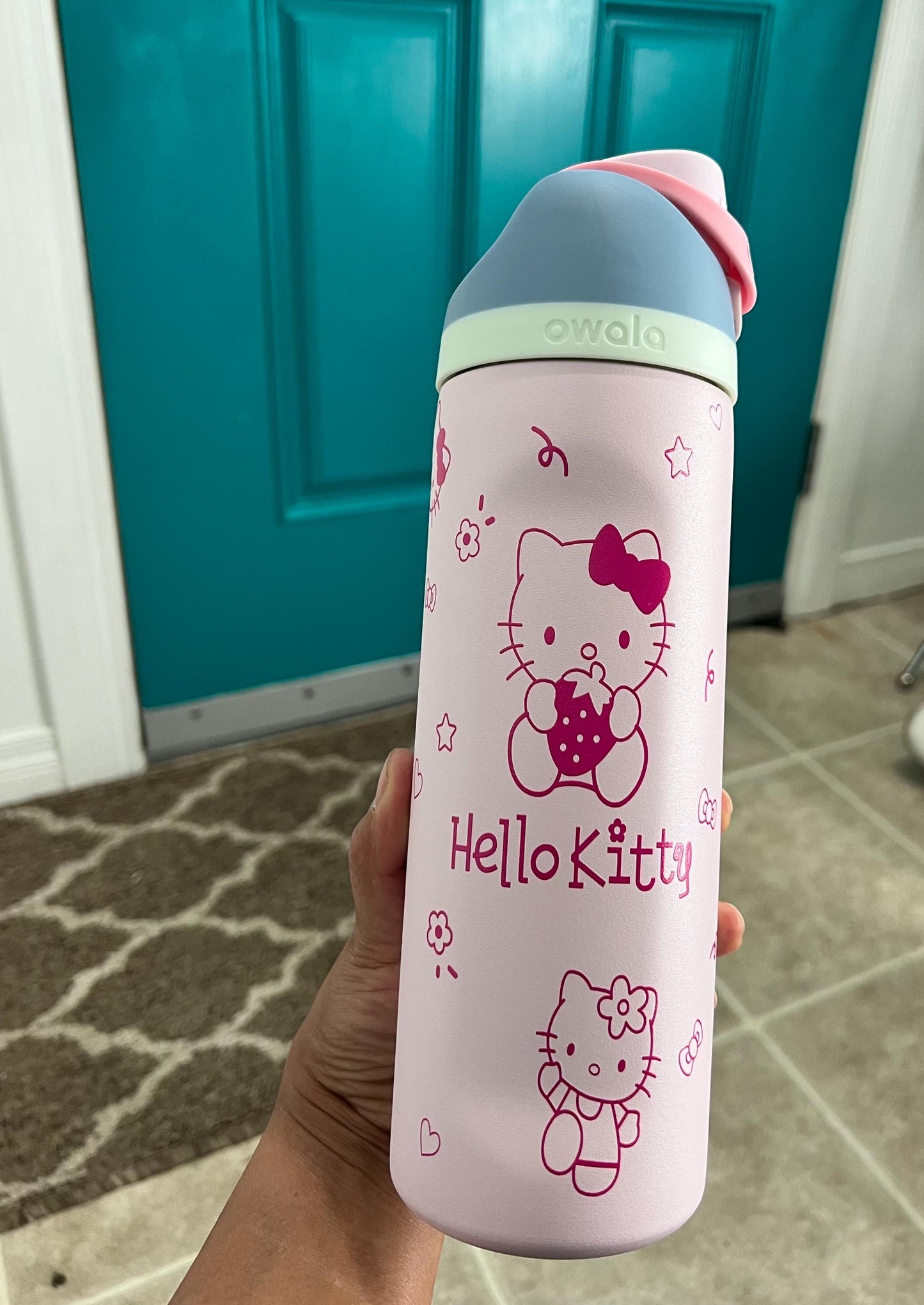 Personalized Owala Water Bottle 24 oz: Engraved Kitty, Floral Design