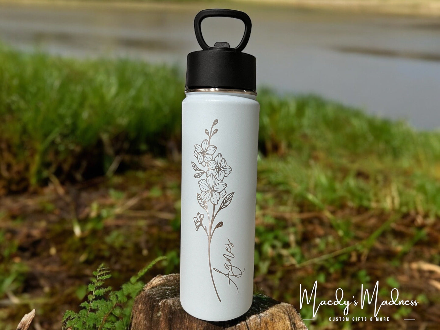 Personalized Birth Flower Tumbler: Engraved 20oz Stainless Steel Coffee Cup