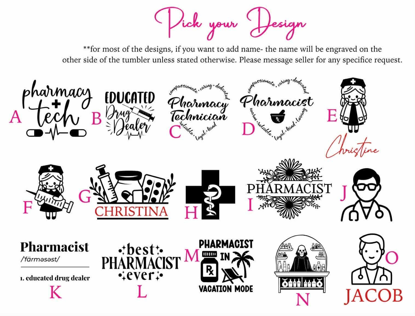 Personalized Pharmacy Technician Pharmacist Tumbler: Engraved Design, 40 oz Gift Travel tumbler