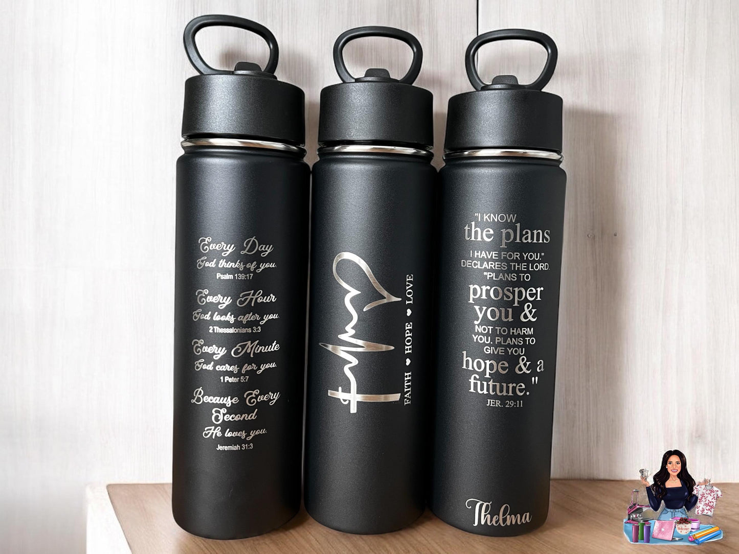 Personalized Bible Verse Water Bottle: Stainless Steel Leak proof Tumbler, Christian Gift