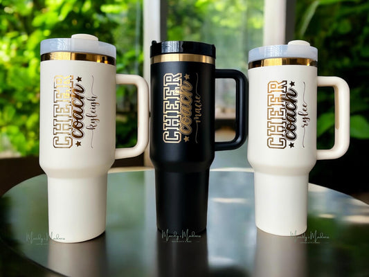 Personalized Engraved 40 oz Tumbler gift for Cheer Coach, Cheer Leader custom gift, Laser Engraved Coaches gift, Add your Logo, Bulk Orders