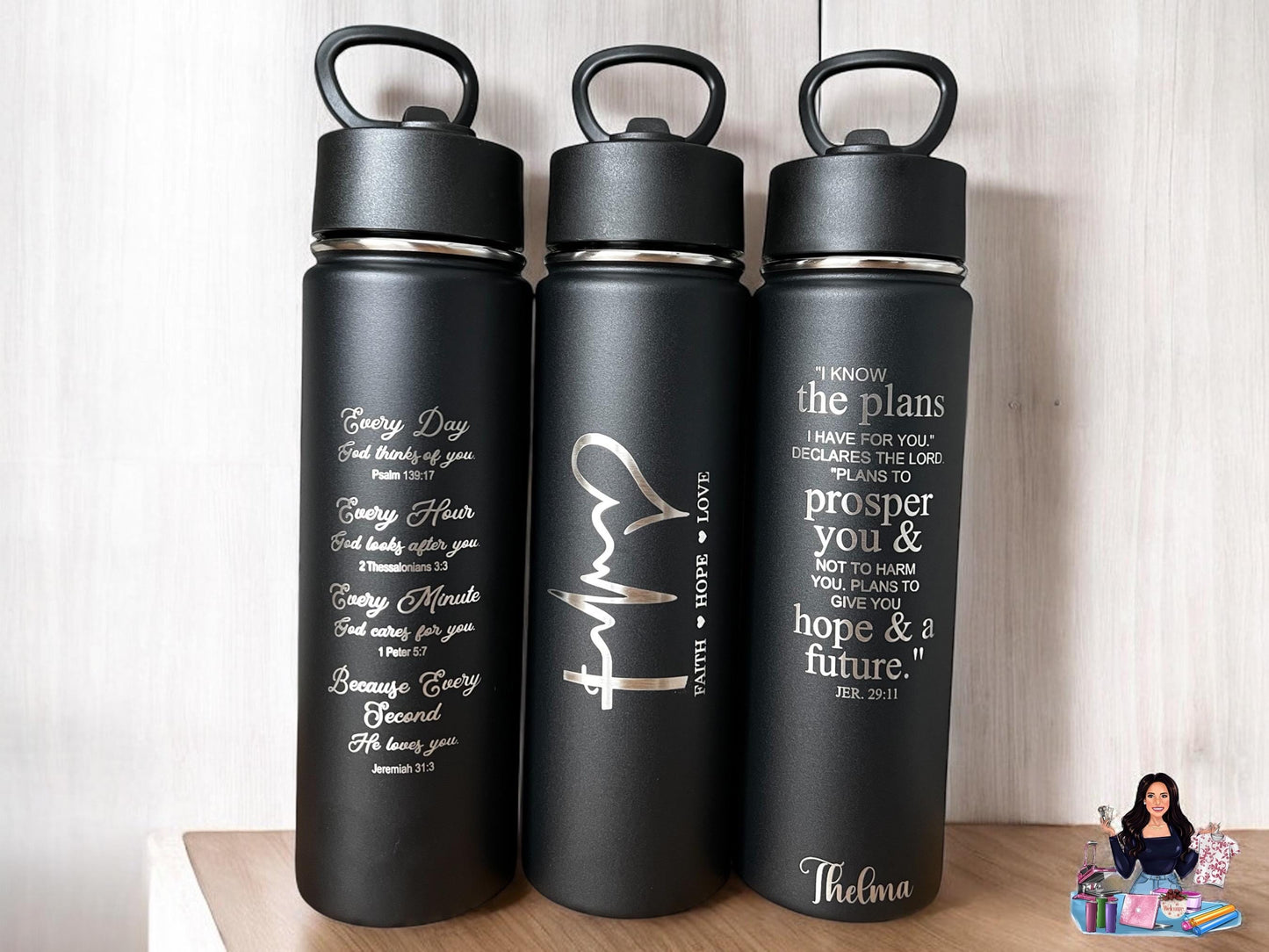 Personalize Bible Verse on 16 Oz/22 0z Water Bottles, Faith-based gift, Godfather Religious quote Baptism gift, Godmother gift, motivational