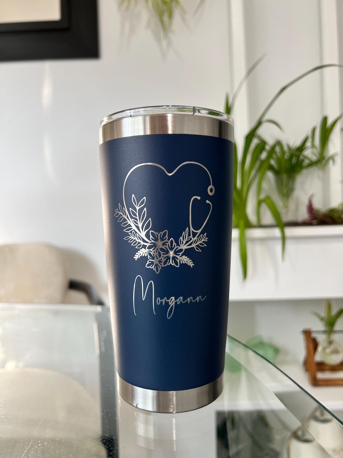 Personalized Stethoscope Tumbler: Engraved 20 oz Coffee Cup, Nurse Gift