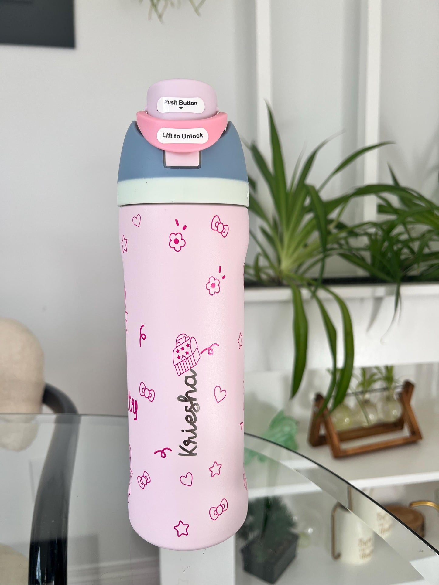 Personalized Owala Water Bottle 24 oz: Engraved Kitty, Floral Design