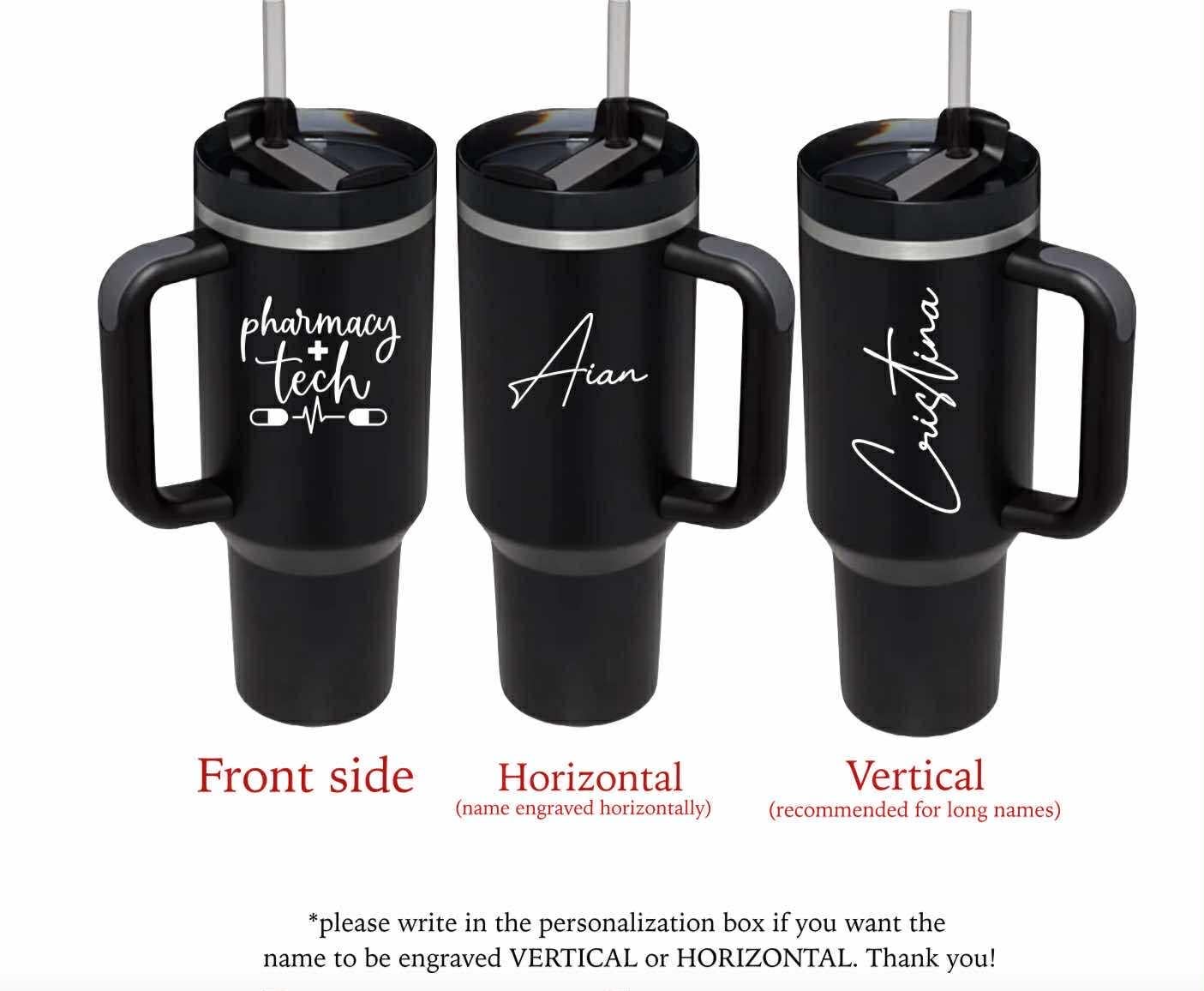 Personalized Pharmacy Technician Pharmacist Tumbler: Engraved Design, 40 oz Gift Travel tumbler