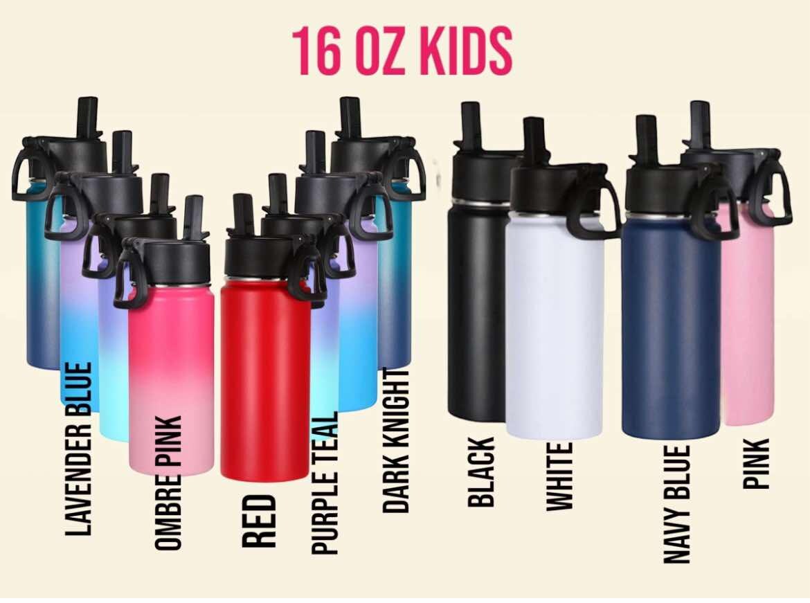 Personalized water bottles for kids Name and favourite character, baby animals, 16 oz insulated cup for school and home,leak proof & straw