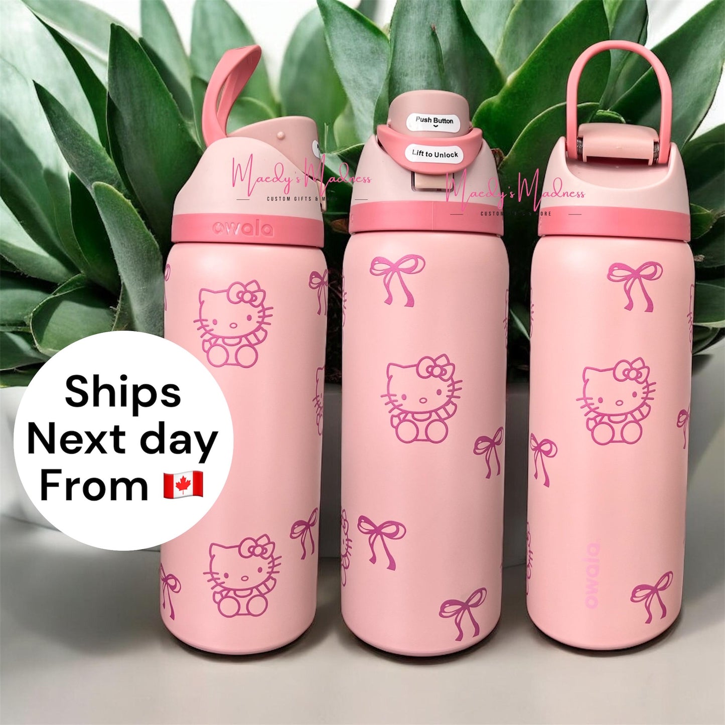 Kitty Owala Water Bottle 32 oz: Hello kawaii Kitty design, personalized Name Engraved, Sanrio inspired gift, Croquette bows, Tea time