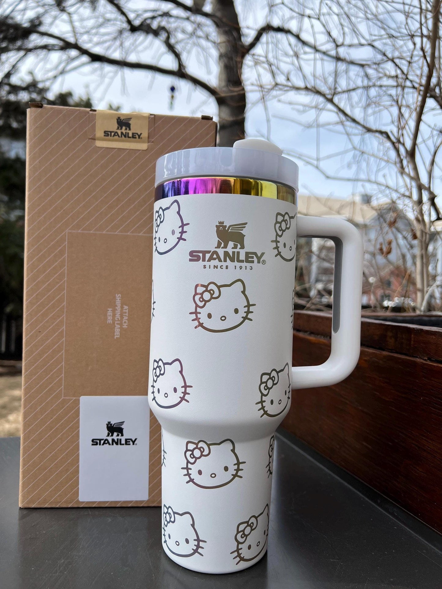 Laser engraved custom Kitty Stanley 40 oz Quencher, Birthday gift for teens adults, grad gift basket gift, Travel cup, Trendy Tumbler