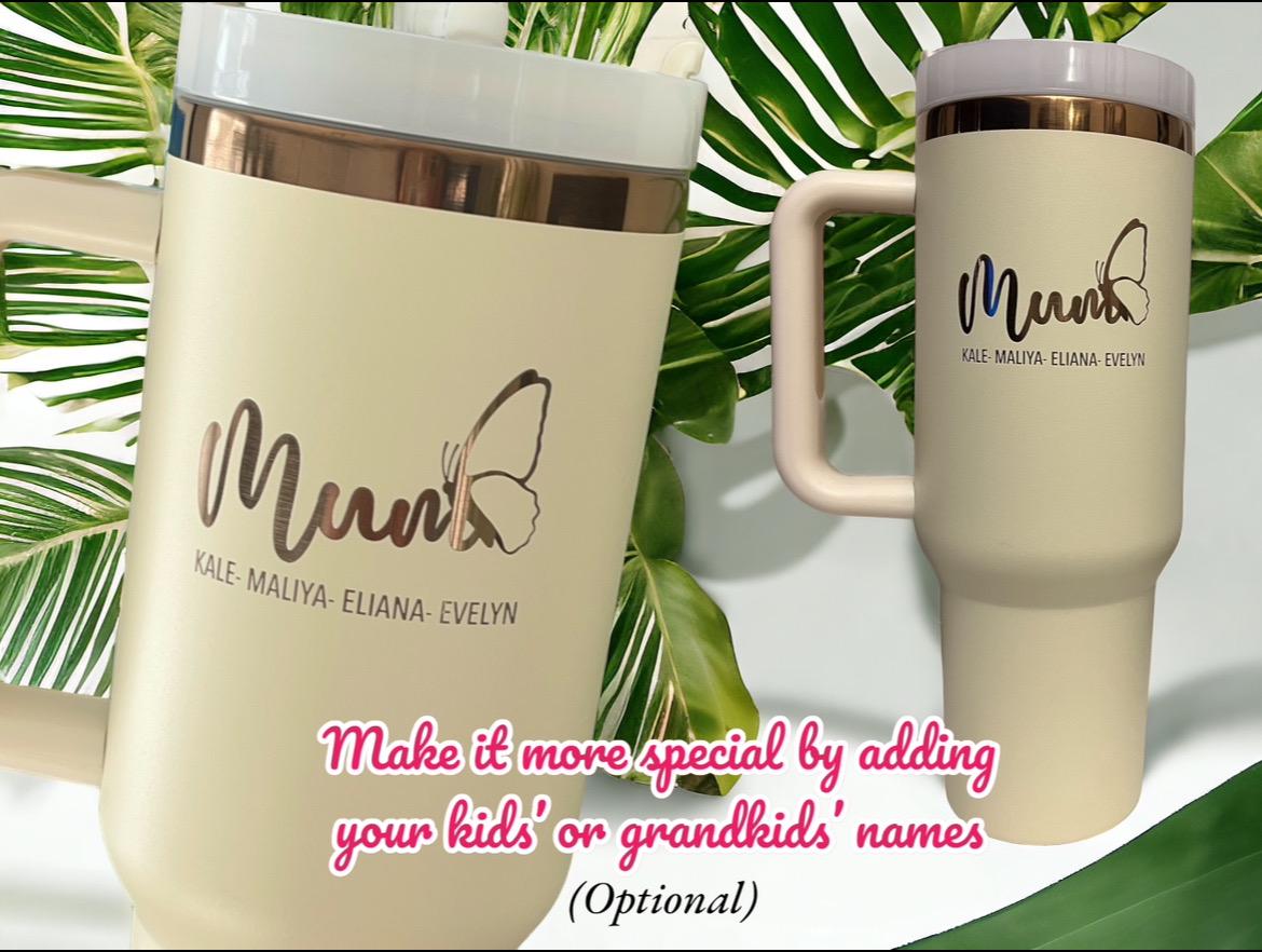 Personalized Mom Grandma Mum Birthday gift tumbler, 40 oz engraved cup with straw, Mom-in-law gift idea, Custom mom gift basket idea