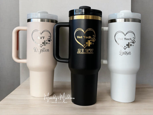 Personalized Veterinarian 40 oz Tumbler Laser Engraved Gift for Vet Clinic employees RVT tumbler, Vet staff Christmas gift, Nurse gift