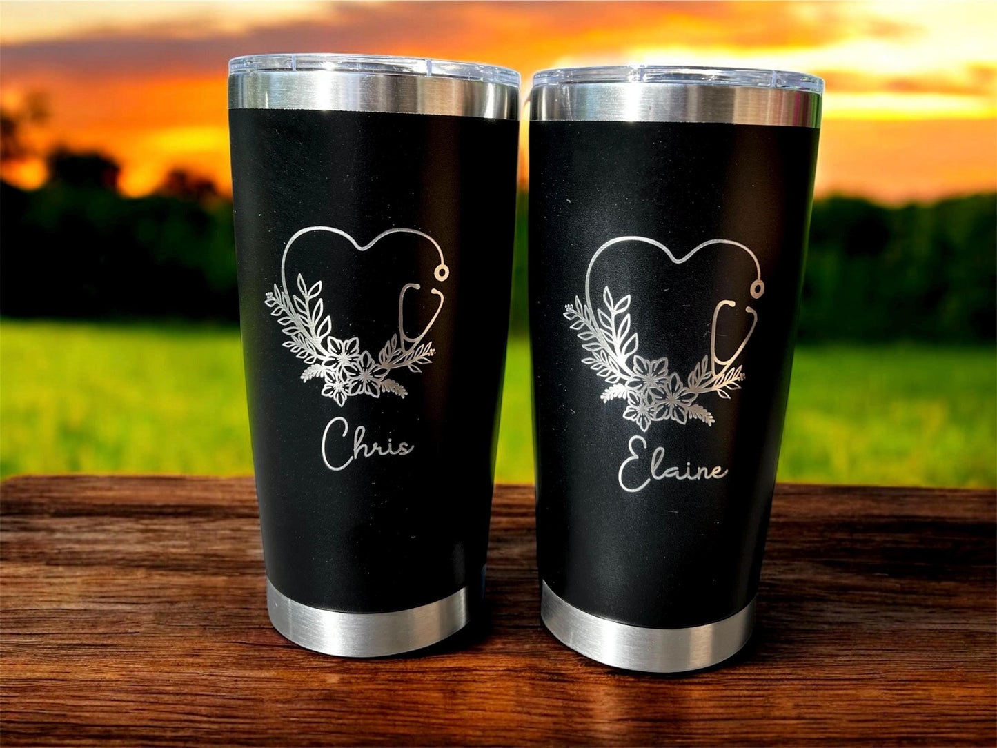 Personalized Stethoscope Tumbler: Engraved 20 oz Coffee Cup, Nurse Gift