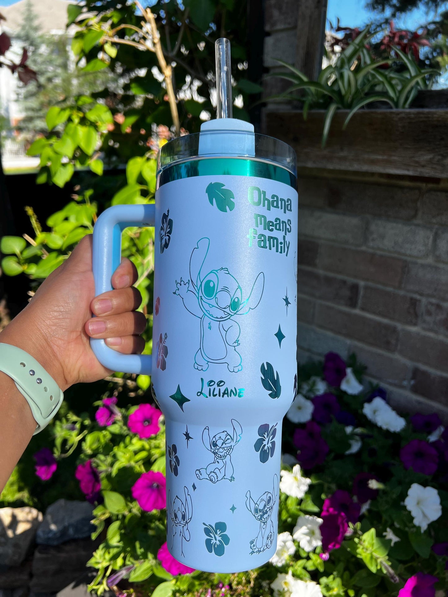 Stitch Engraved Stanley Tumbler with Name – Personalized Stainless Steel 40 oz, Custom gift, Pink stitch tumbler