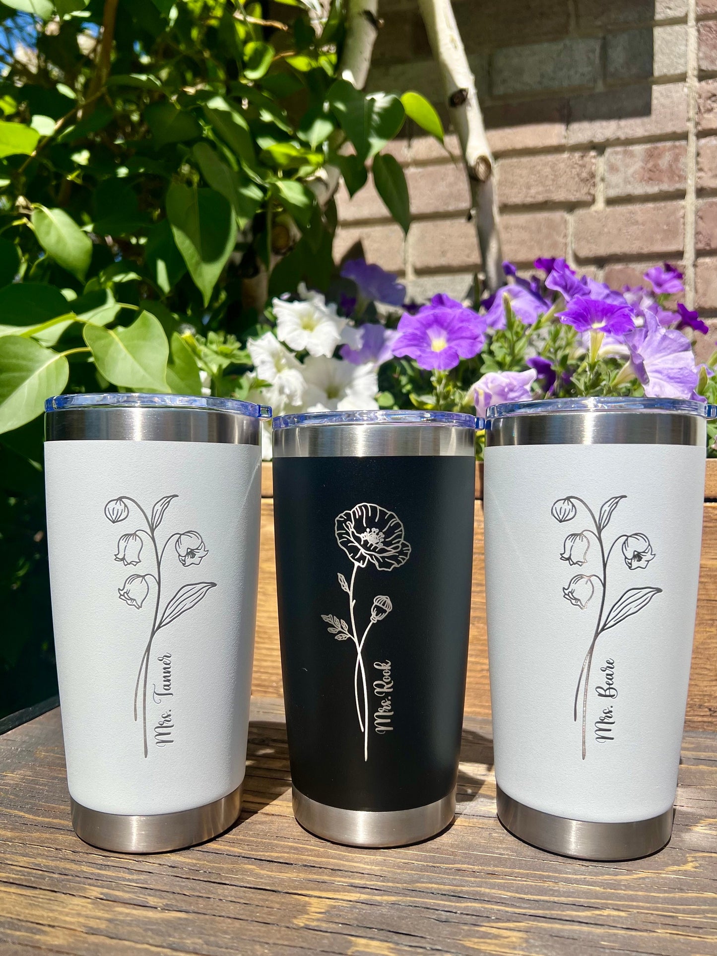 Personalized Birth Flower Tumbler: Engraved Stainless Steel Water Bottle, 22 oz