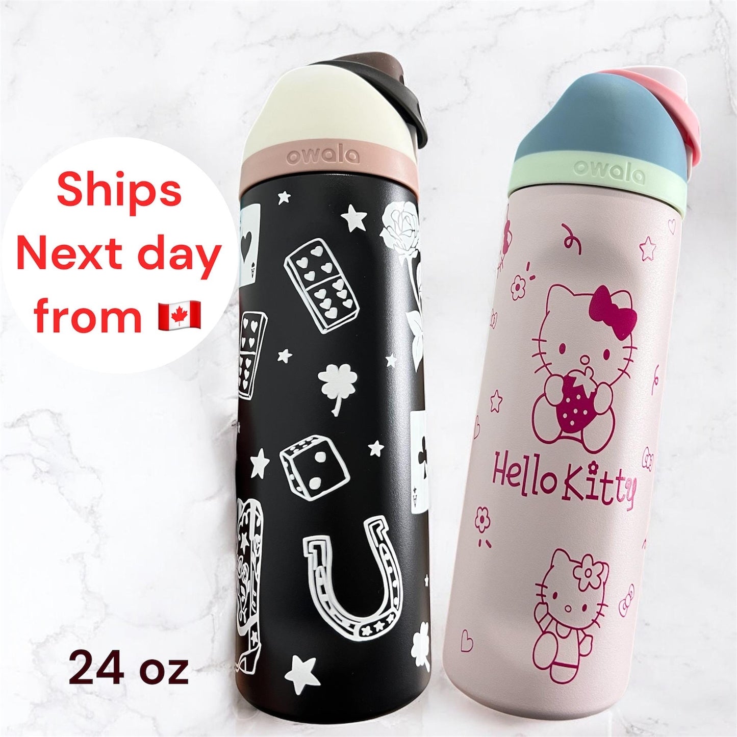 Personalized Owala Water Bottle 24 oz: Engraved Kitty, Floral Design