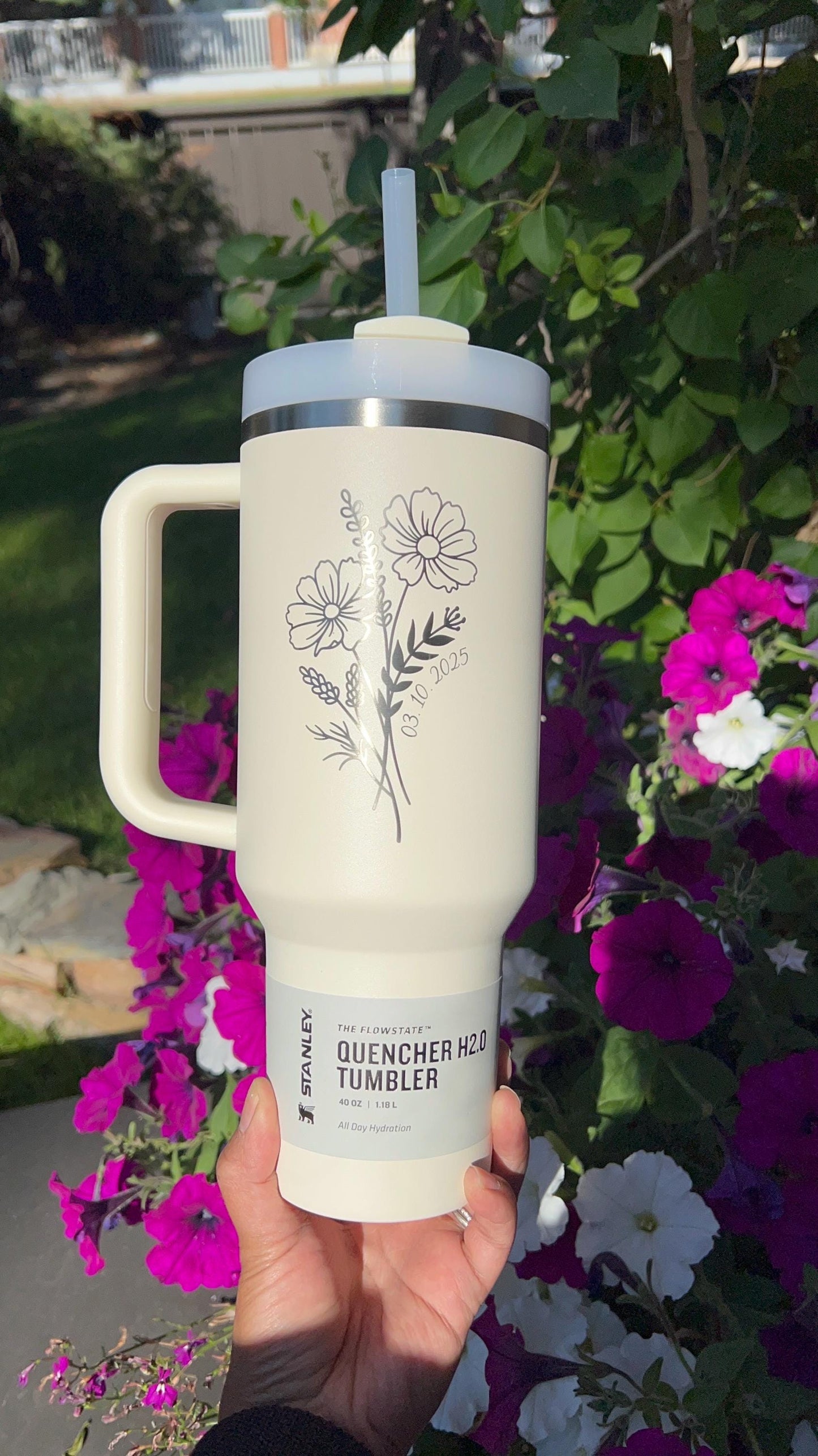Personalized Birth Flower Stanley Tumbler: Engraved Name, 40 oz Gift