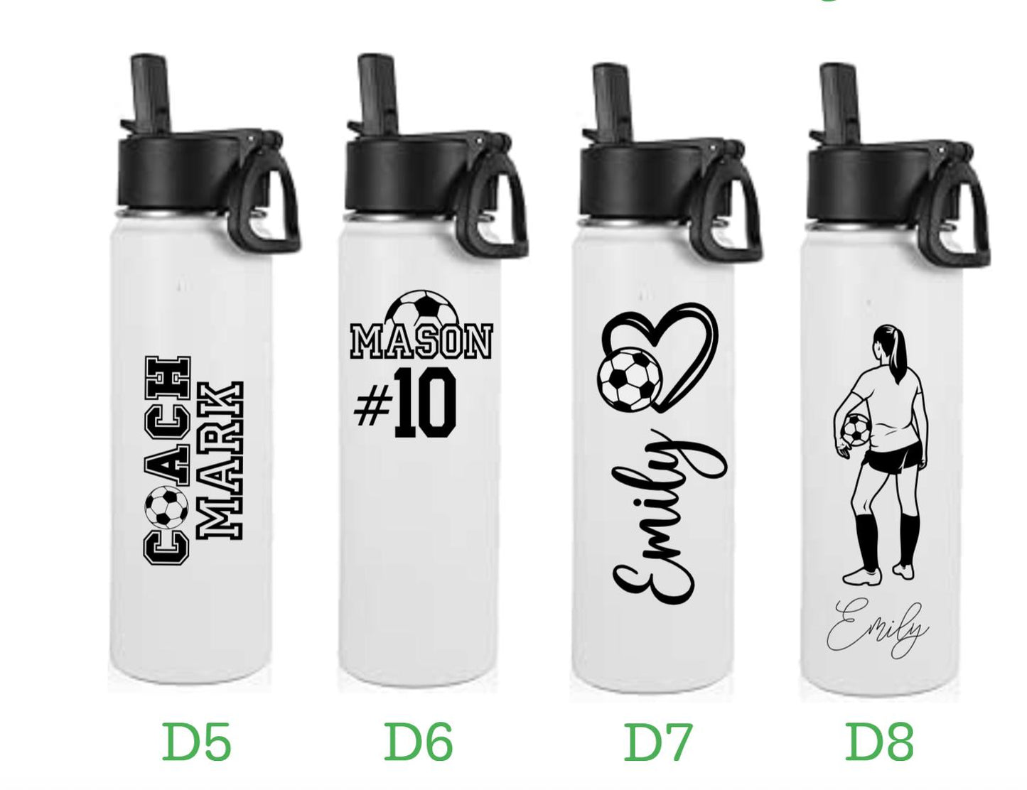 Personalized Soccer Water Bottle: Engraved Stainless Steel Sports Bottle with Straw
