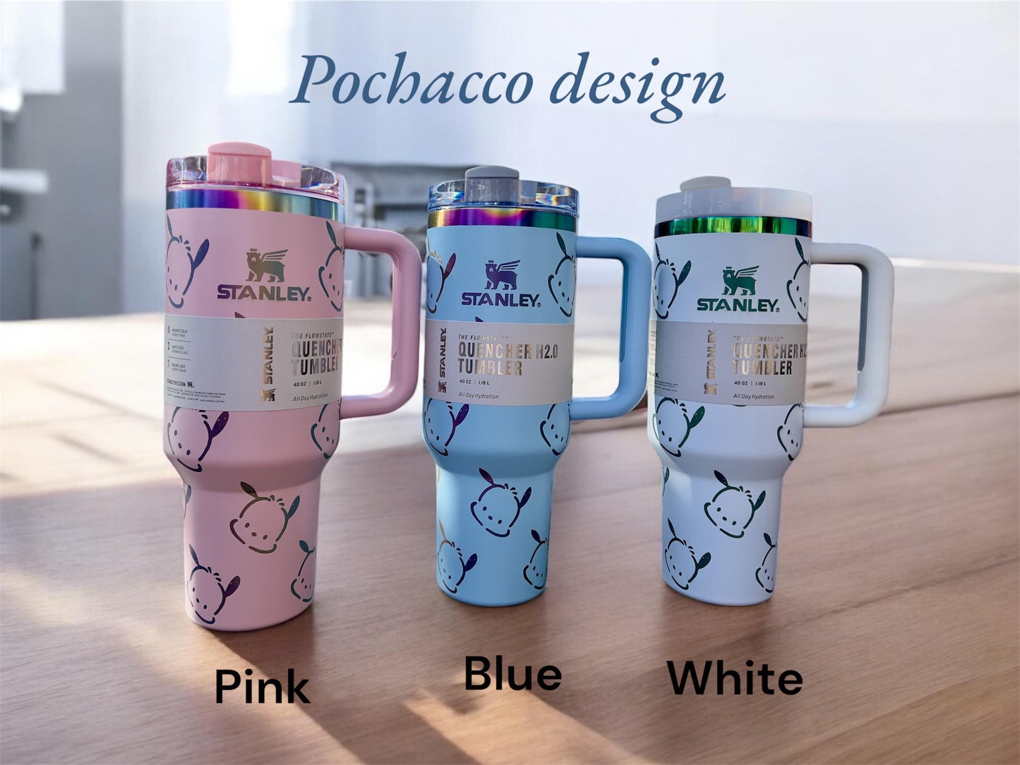 Laser engraved custom Kuromi Cinnamorrol Pochacco 40 oz Quencher, Personalized Name engraving,  Birthday gift for teens adults, kitty fans