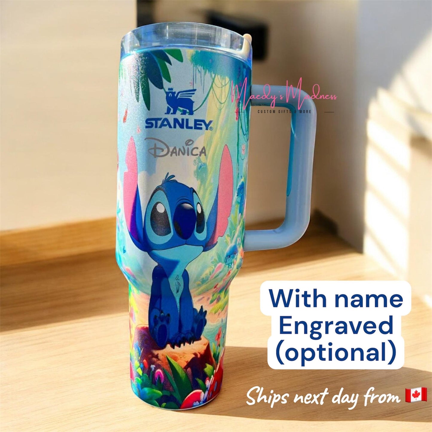 Personalized Glow-in-Dark Stitch Tumbler: 40 oz Stainless Steel Cup with Straw & Gift Box