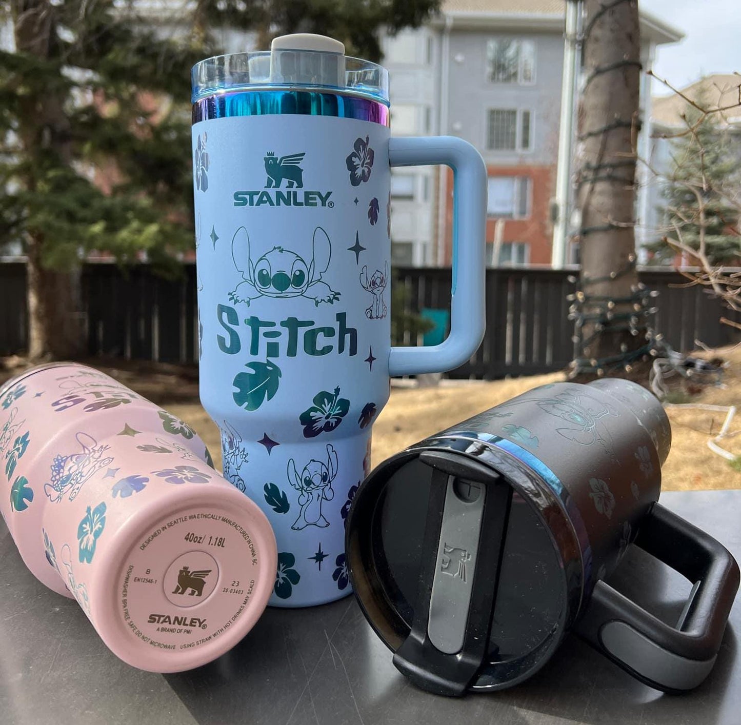 Stitch Engraved Stanley Tumbler with Name – Personalized Stainless Steel 40 oz, Custom gift, Pink stitch tumbler