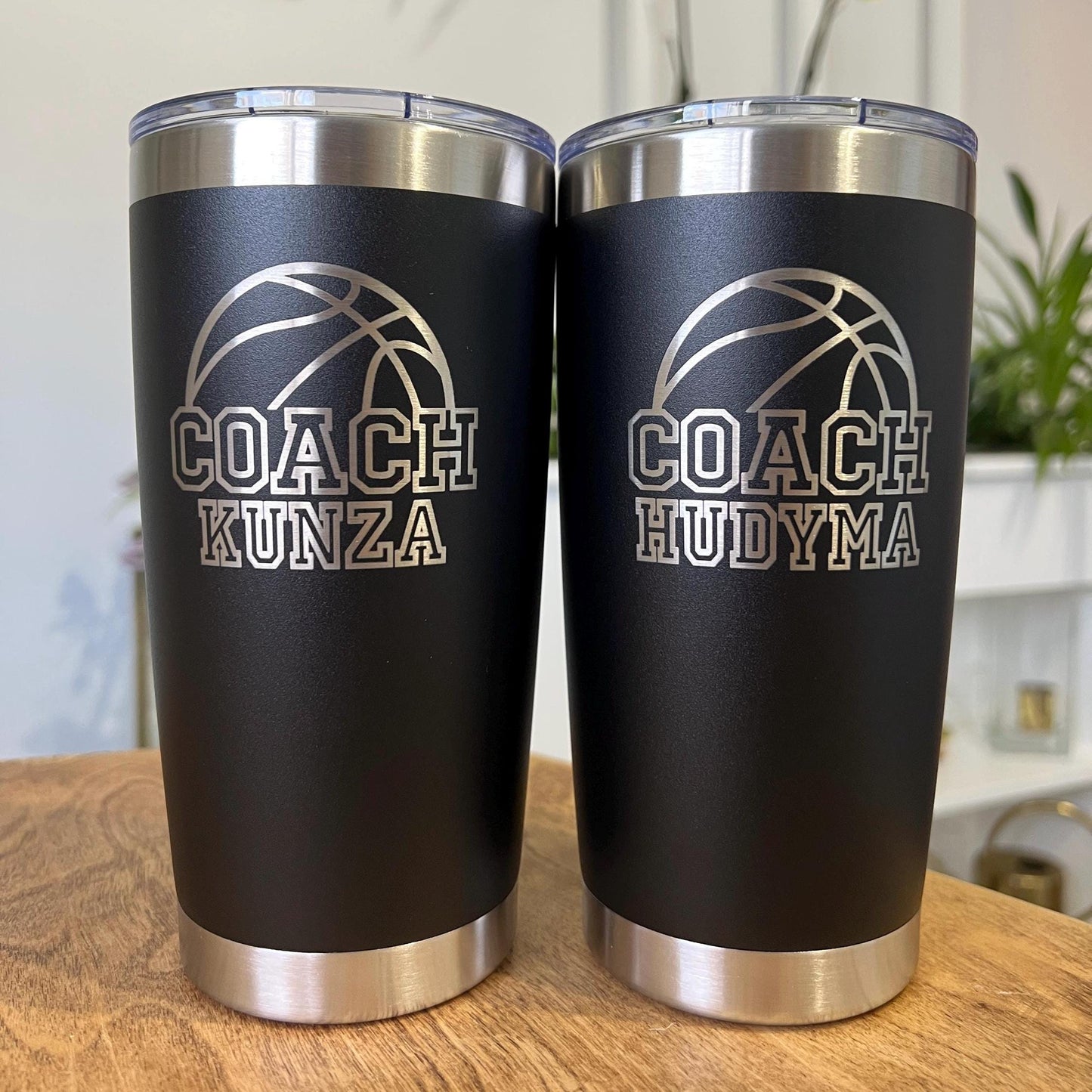 Personalized Basketball Coach gift, 20 0z stainless Tumbler, Hot or Cold drinks, Customized engraved sports cup for coaches, Basketball gift