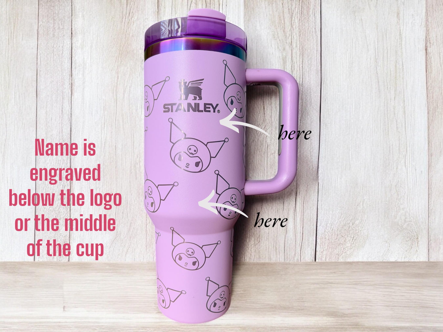 Laser engraved custom Kuromi Cinnamorrol Pochacco 40 oz Quencher, Personalized Name engraving,  Birthday gift for teens adults, kitty fans