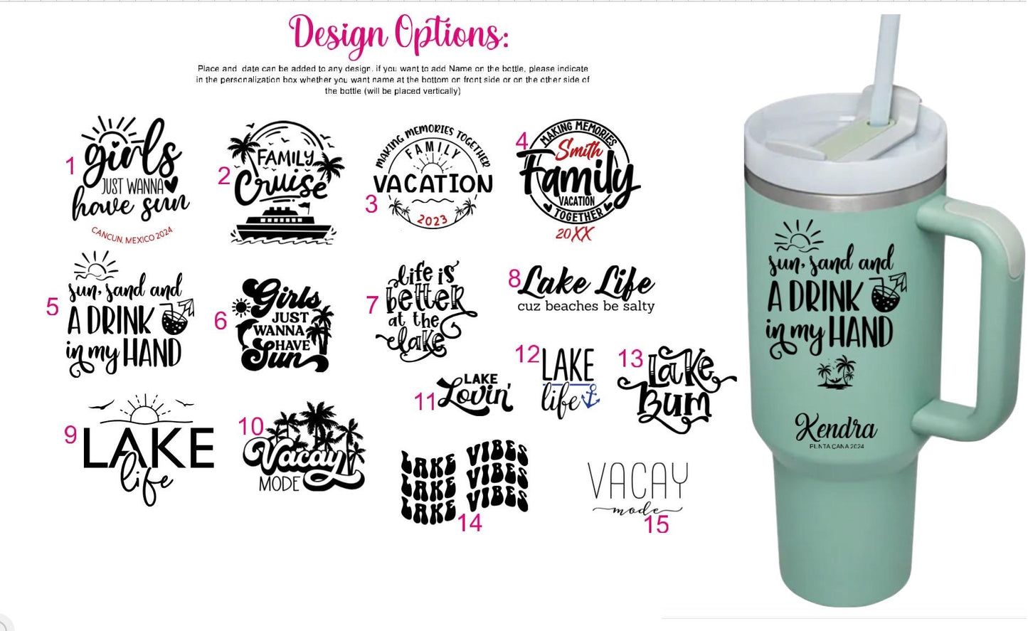 Personalized Vacation Tumbler: Engraved Stainless Steel 40 oz Travel Cup