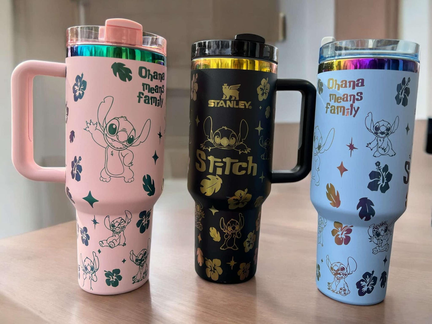 Stitch Engraved Stanley Tumbler with Name – Personalized Stainless Steel 40 oz, Custom gift, Pink stitch tumbler