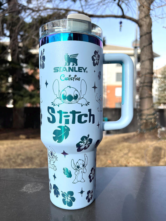 Laser Engraved Stitch Stanley Tumbler: 40 oz Personalized Name Travel Cup