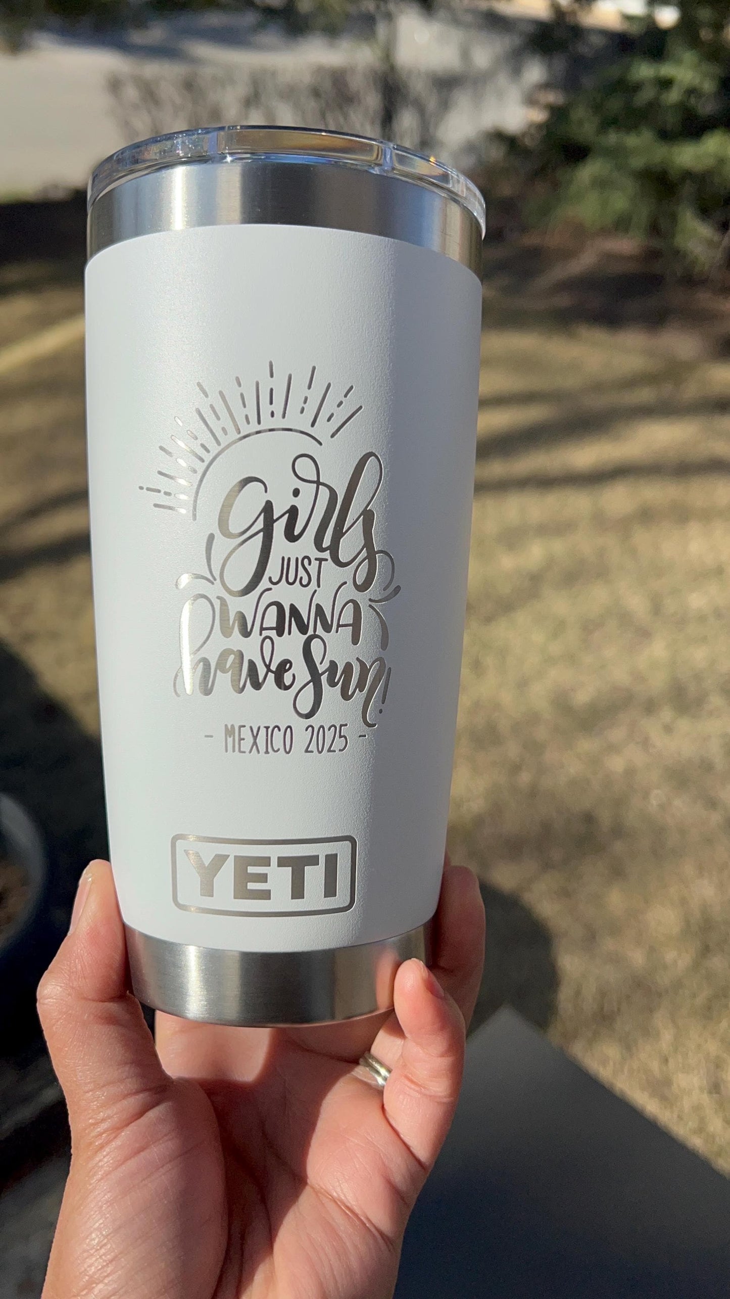 Engraved YETI Tumbler: Vacation theme Cup, 20 oz insulated Tumbler