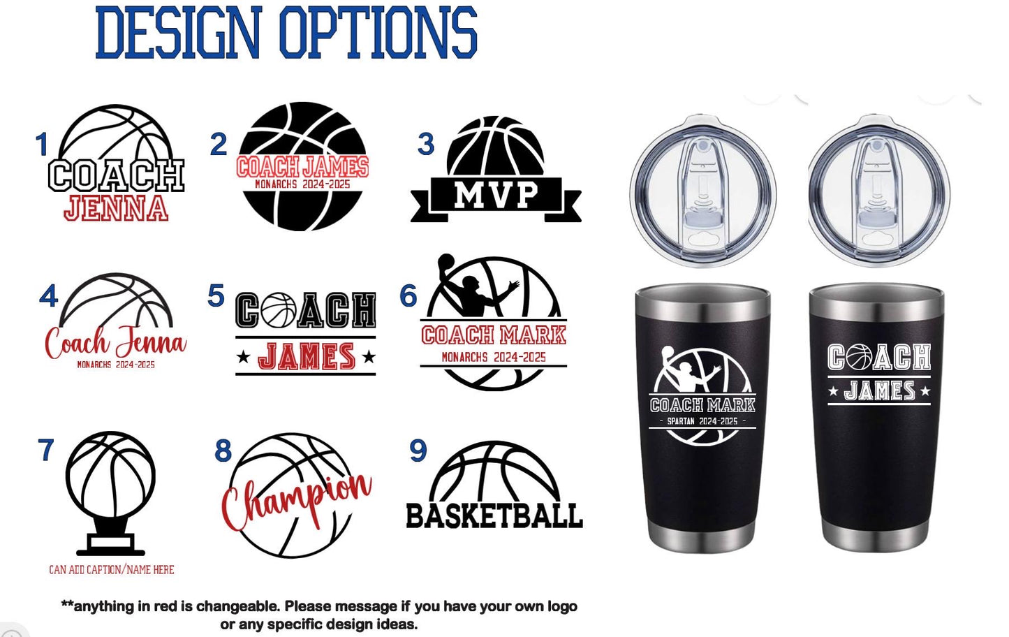 Personalized Basketball Coach gift, 20 0z stainless Tumbler, Hot or Cold drinks, Customized engraved sports cup for coaches, Basketball gift