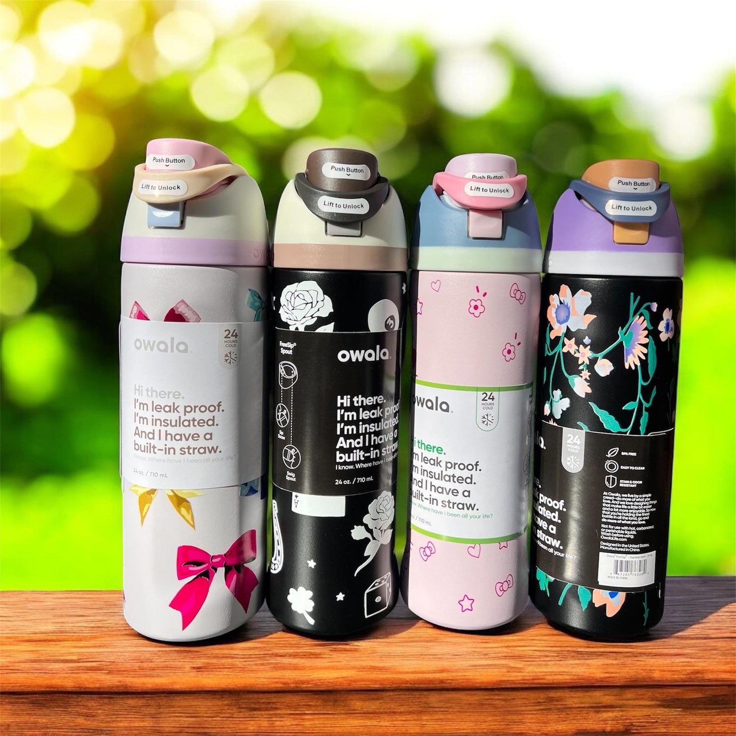 Personalized Owala Water Bottle 24 oz: Engraved Kitty, Floral Design