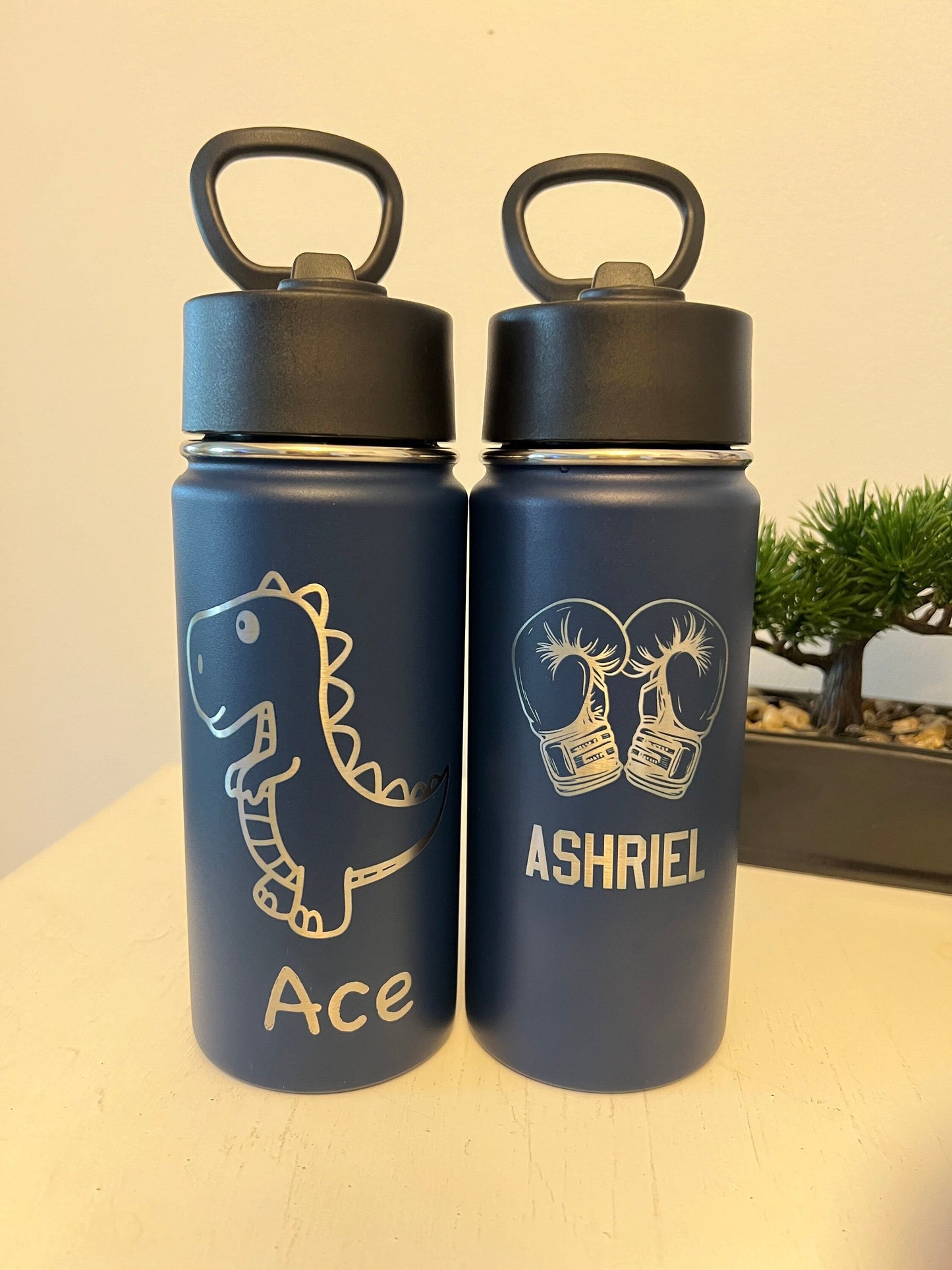 Personalized water bottles for kids Name and favourite character, baby animals, 16 oz insulated cup for school and home,leak proof & straw