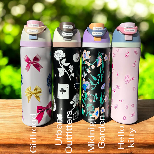 Personalized Owala Water Bottle 24 oz: Engraved Kitty, Floral Design