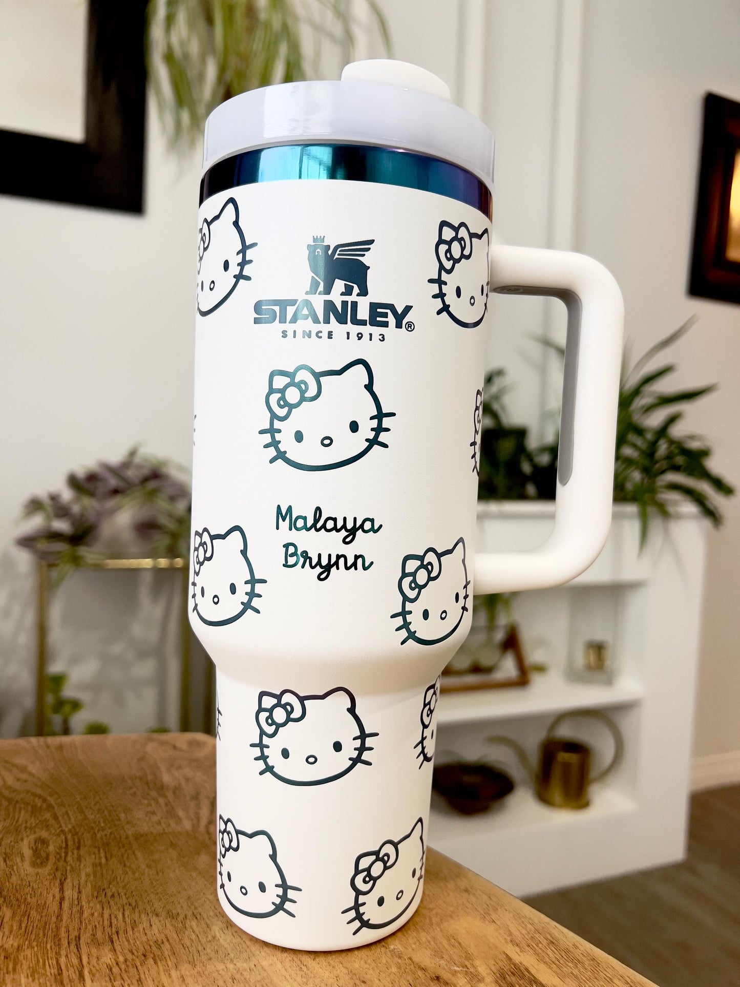 Laser engraved custom Kitty Stanley 40 oz Quencher, Birthday gift for teens adults, grad gift basket gift, Travel cup, Trendy Tumbler