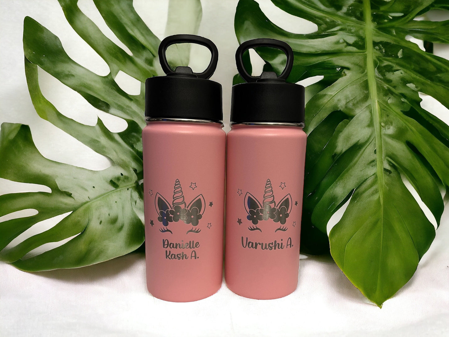 Personalized water bottles for kids Name and favourite character, baby animals, 16 oz insulated cup for school and home,leak proof & straw