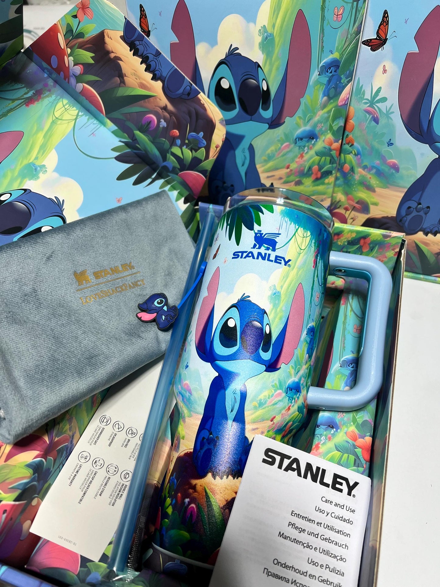 Personalized Glow-in-Dark Stitch Tumbler: 40 oz Stainless Steel Cup with Straw & Gift Box