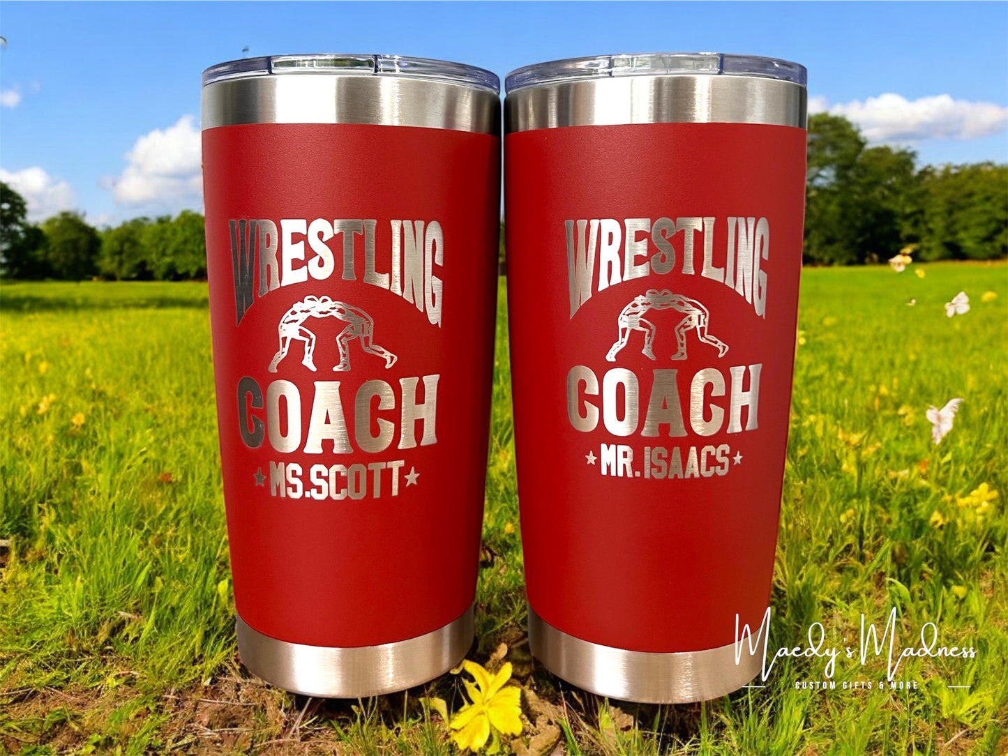 Personalized Wrestling Coach Engraved Cups, Custom stainless tumbler 20 oz, gift for wrestling coach, wrestler gift ideas