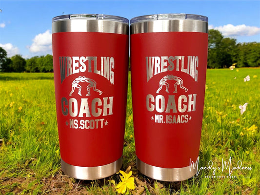 Personalized Wrestling Coach Engraved Cups, Custom stainless tumbler 20 oz, gift for wrestling coach, wrestler gift ideas