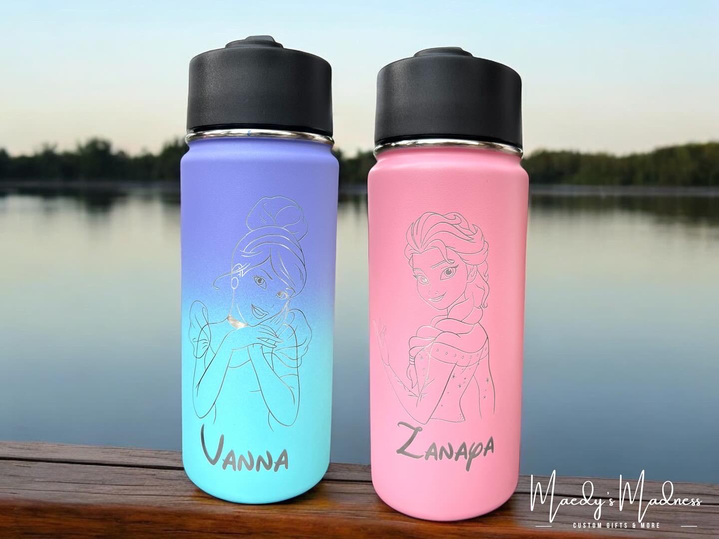 Personalized water bottles for kids Name and favourite character, baby animals, 16 oz insulated cup for school and home,leak proof & straw