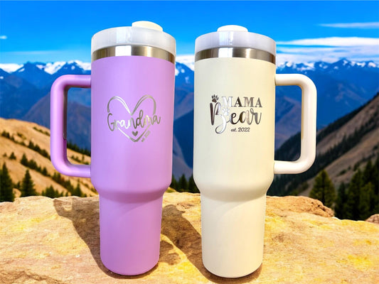 Personalized Mom Grandma Mum Birthday gift tumbler, 40 oz engraved cup with straw, Mom-in-law gift idea, Custom mom gift basket idea