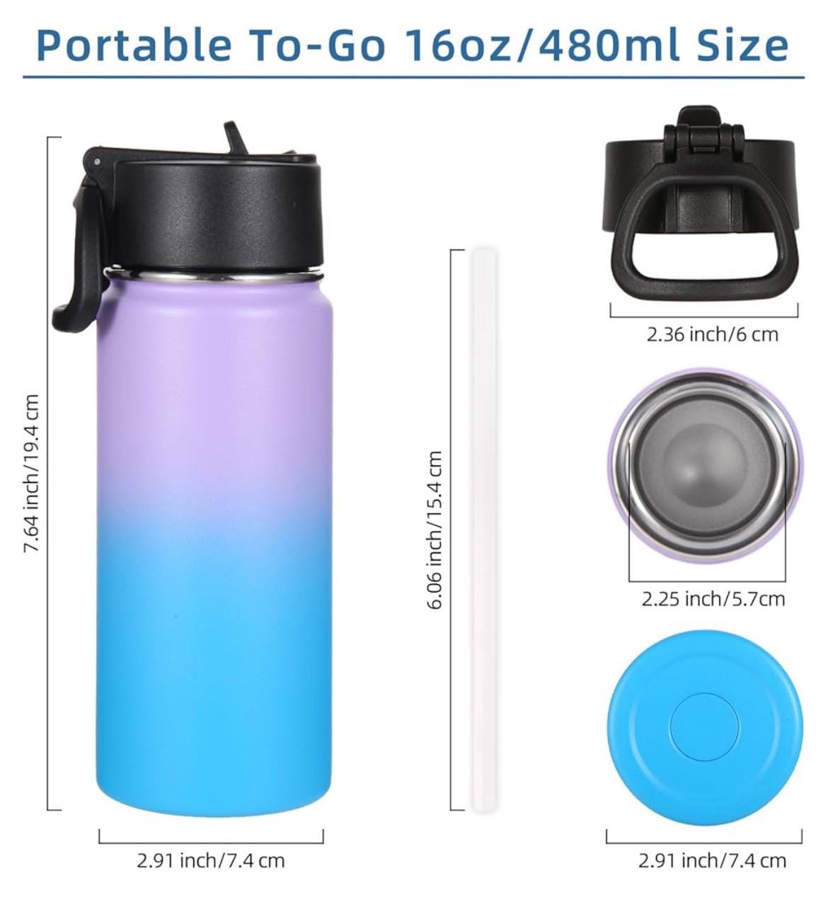 Personalized water bottles for kids Name and favourite character, baby animals, 16 oz insulated cup for school and home,leak proof & straw