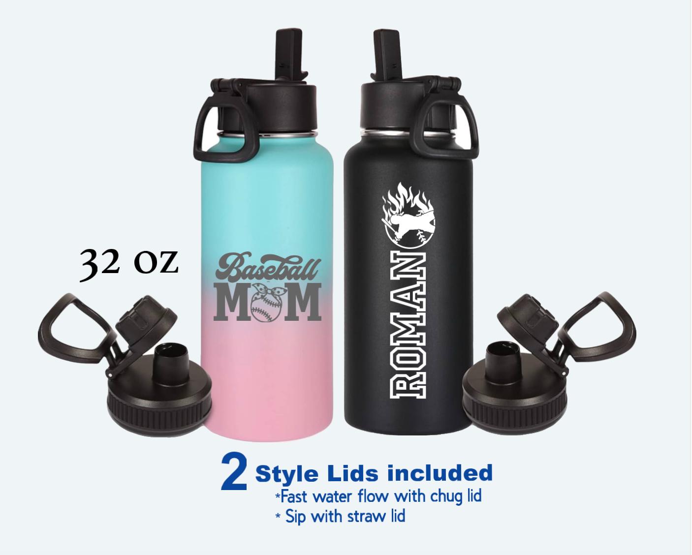 Personalized Baseball/Softball Water Bottle, Custom Engraved 32oz Stainless Steel Bottle for Players and  Coaches gift