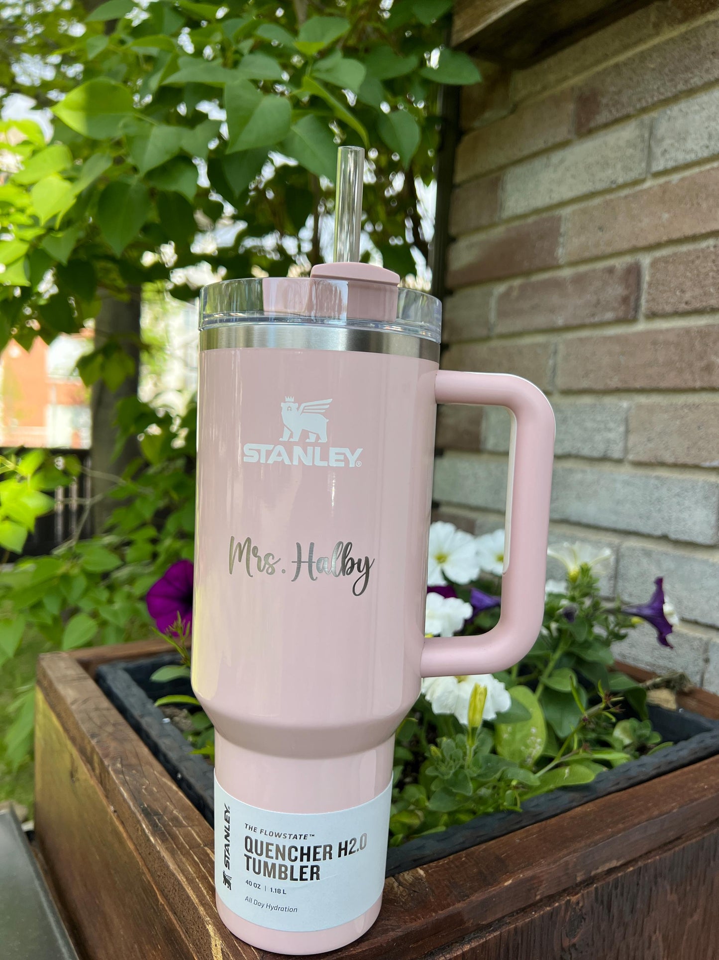 Personalized 40 oz Stanley Tumbler, Engraved Bride or Groom Gift, Custom Wedding Cup, Stainless Steel Travel Mug with Straw and Handle