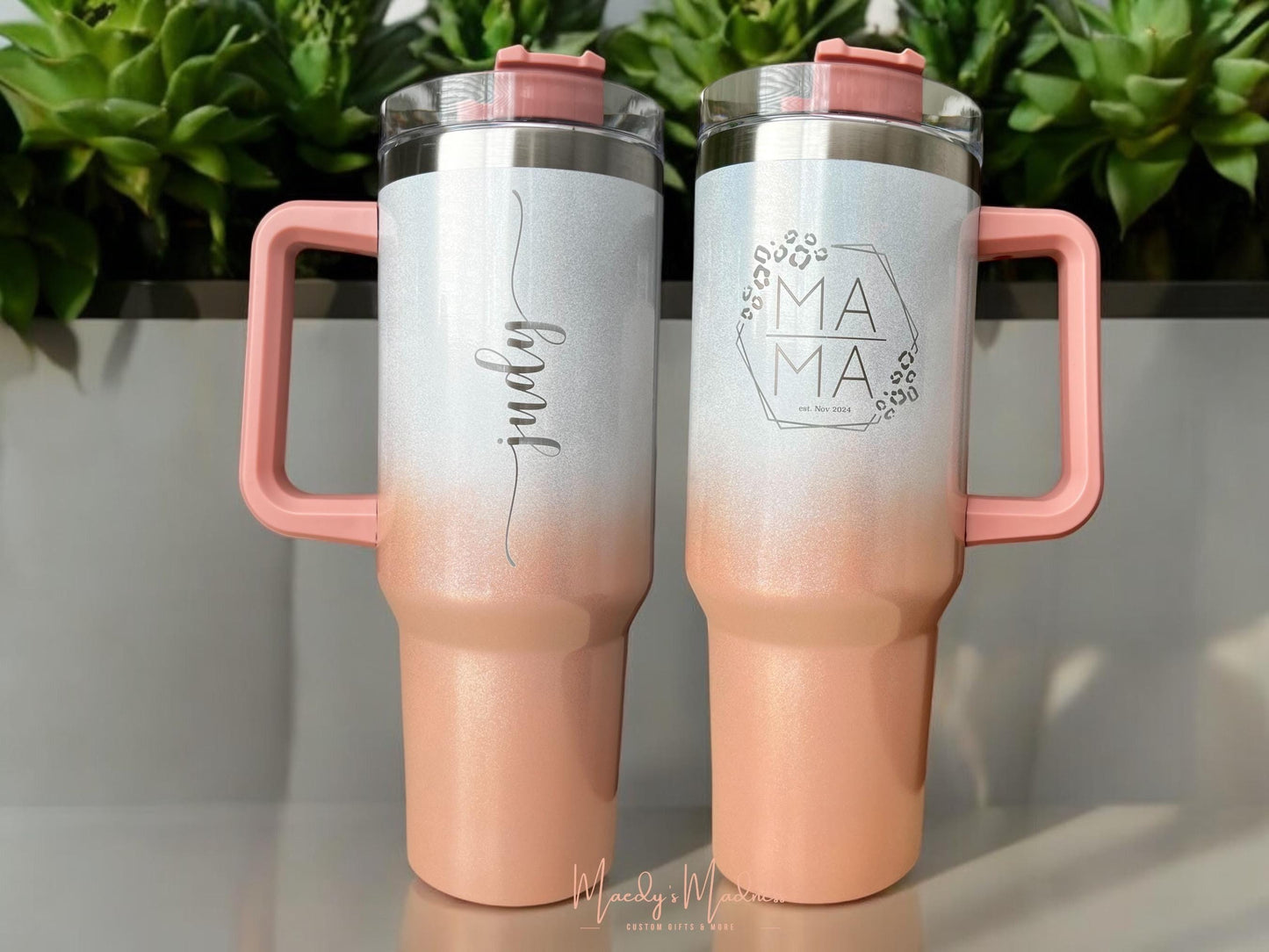 Personalized Mom Grandma Mum Birthday gift tumbler, 40 oz engraved cup with straw, Mom-in-law gift idea, Custom mom gift basket idea