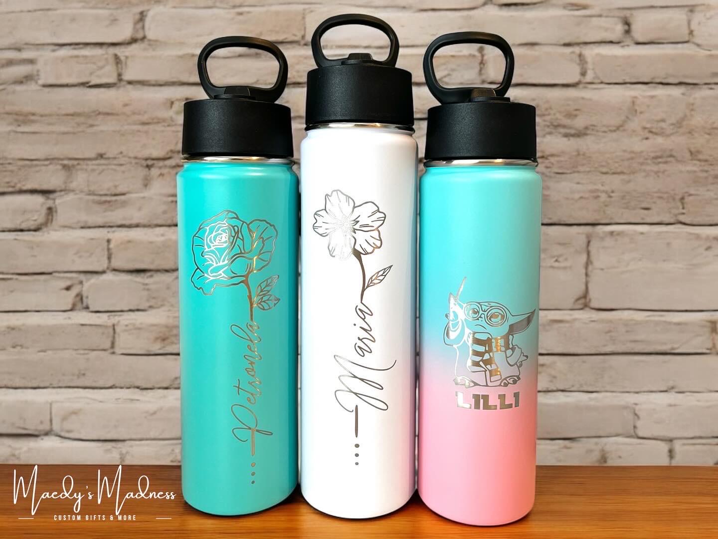 Personalized 22 oz Tumbler minimalist birth month flower, Engraved Name Cup, Leak proof water bottle birthday gift for mom grandma, travel